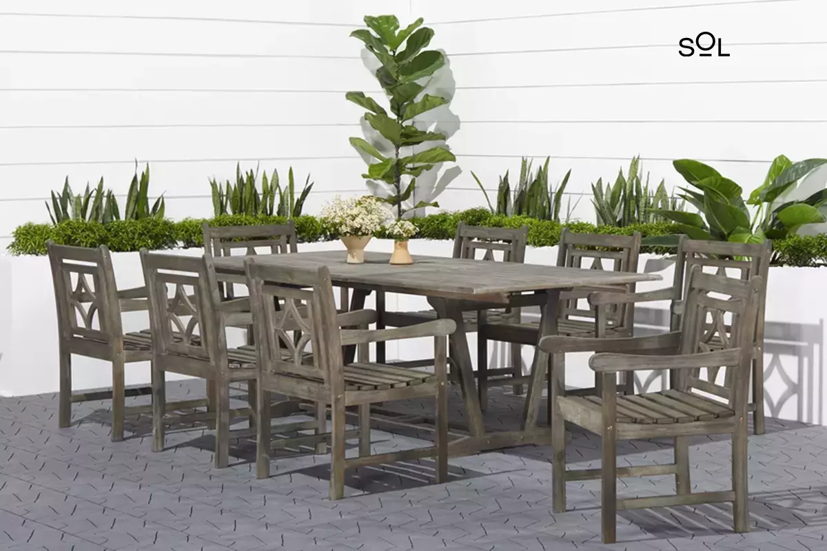SOL Gem Outdoor 3-piece Wood Patio Curvy Legs Table Dining Set