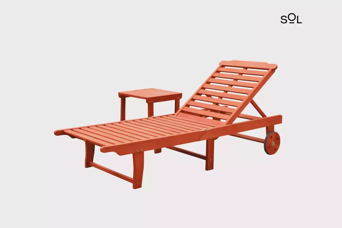 SOL Outdoor Patio Wood 2-Piece Beach & Pool Lounge Set