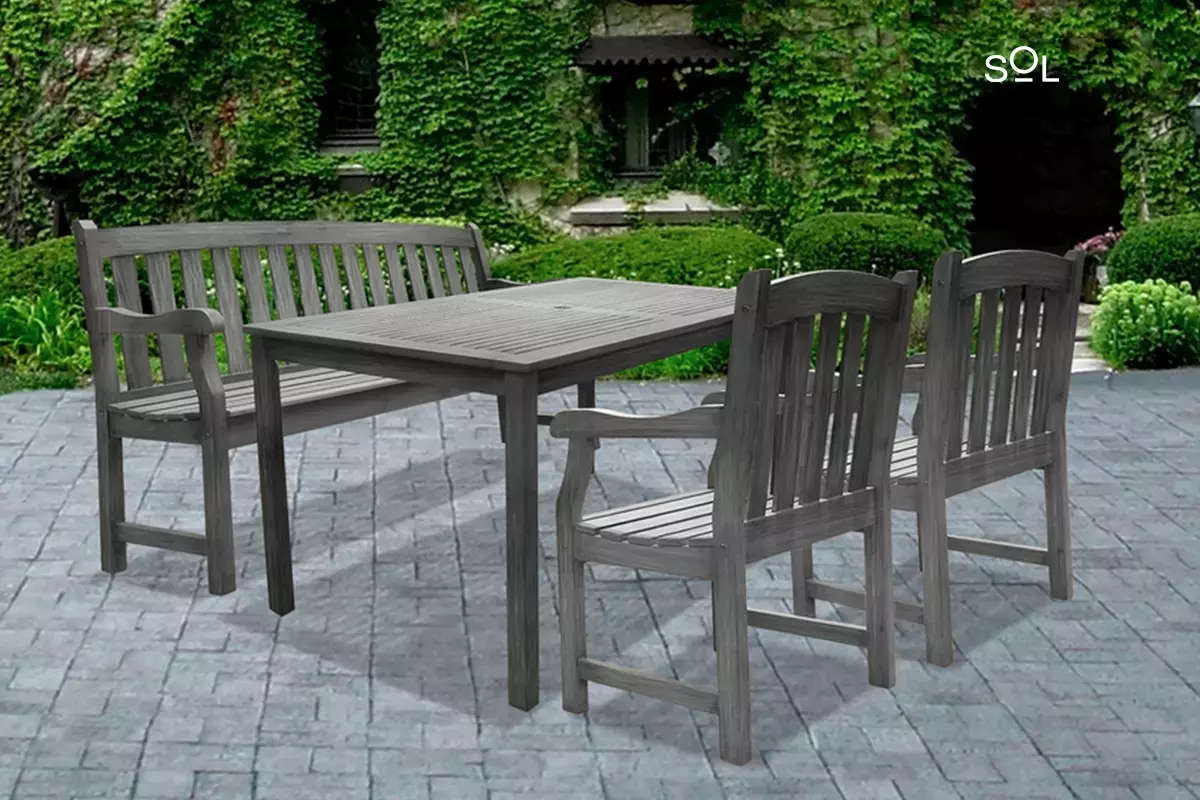 SOL Horizon Outdoor 4-piece Hand-scraped Wood Patio Dining Set with 5-foot Bench