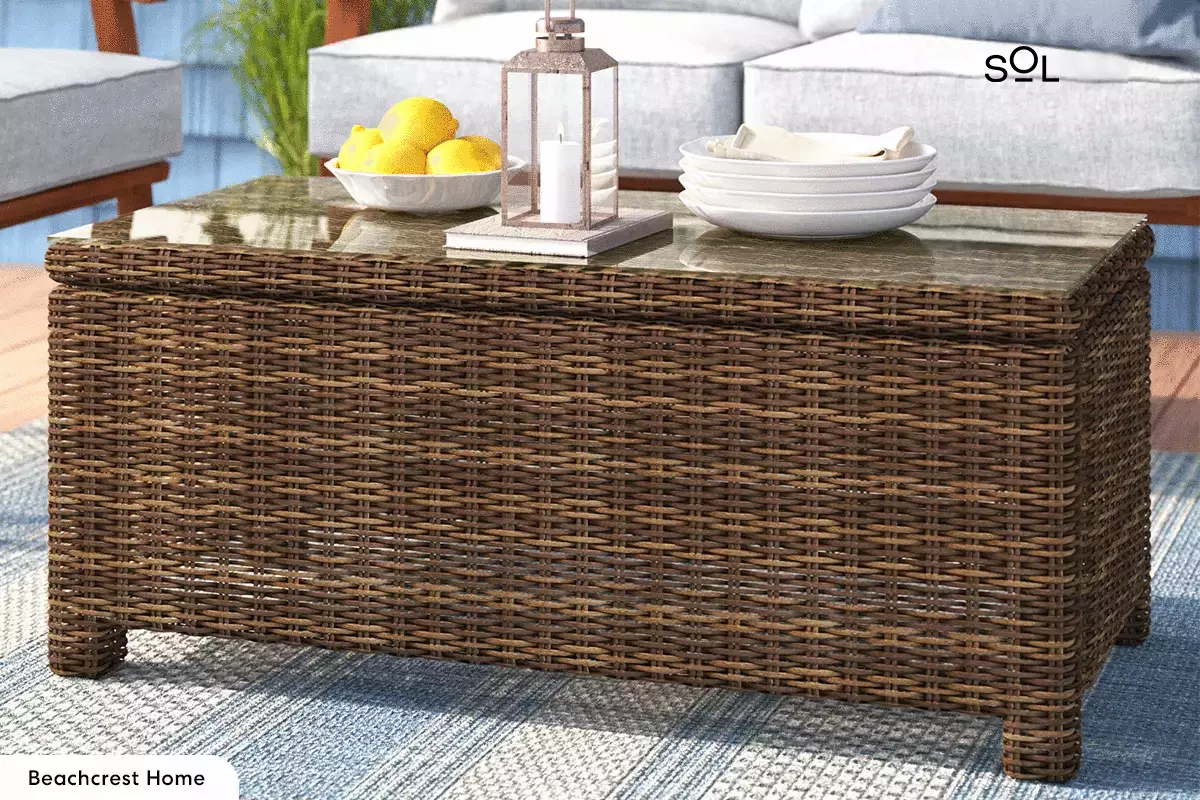 Leandra Glass Outdoor Coffee Table by Beachcrest Home