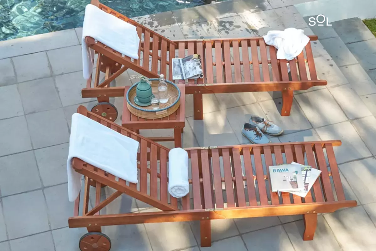 SOL Outdoor Patio Wood 3-Piece Beach & Pool Lounge Set