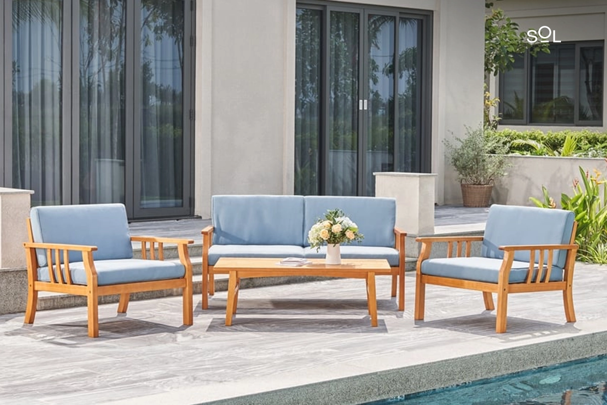 SOL Kapalua Honey Nautical Wooden Outdoor Sofa Set