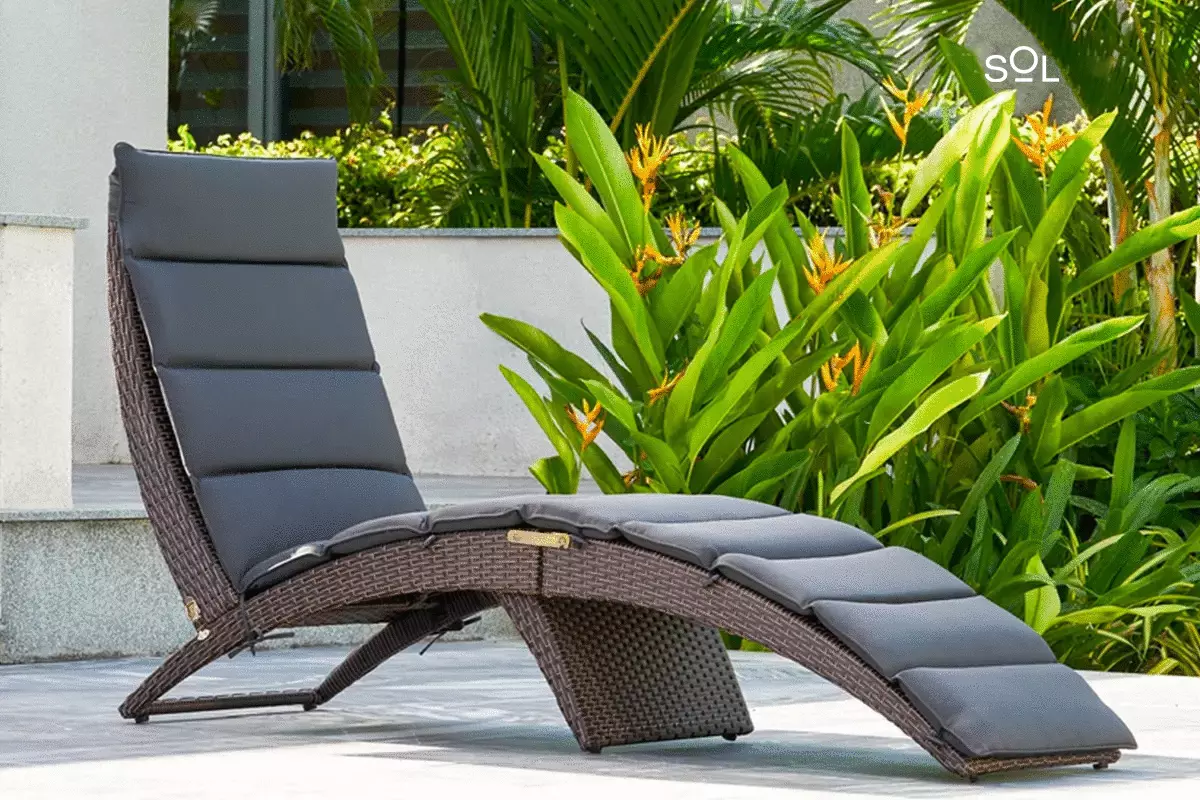 SOL Patio Wicker Chaise Lounge with Dark Grey Polyester Cushion