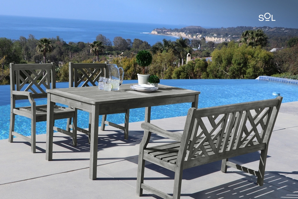 Maze Outdoor 4-piece Hand-scraped Wood Patio Dining Set