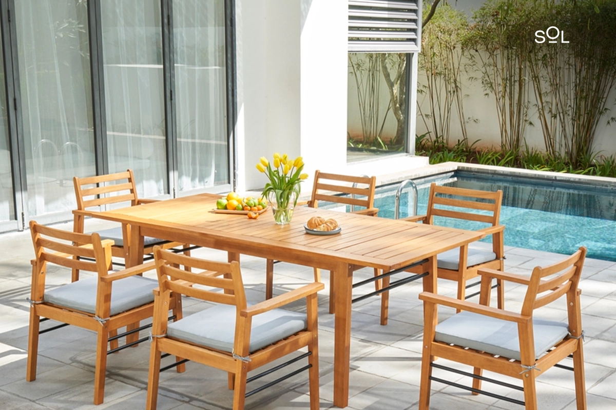 Classic Teak-like 7-Piece Dining Set by SOL