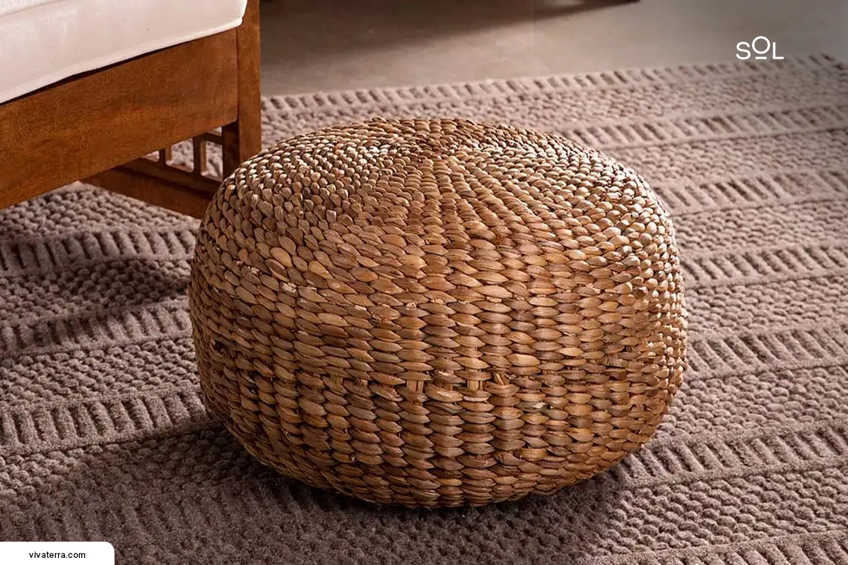 Round woven pouf ottoman