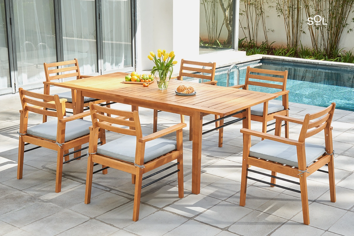 SOL Classic 7-Piece Outdoor Teak Dining Chair and Table Set