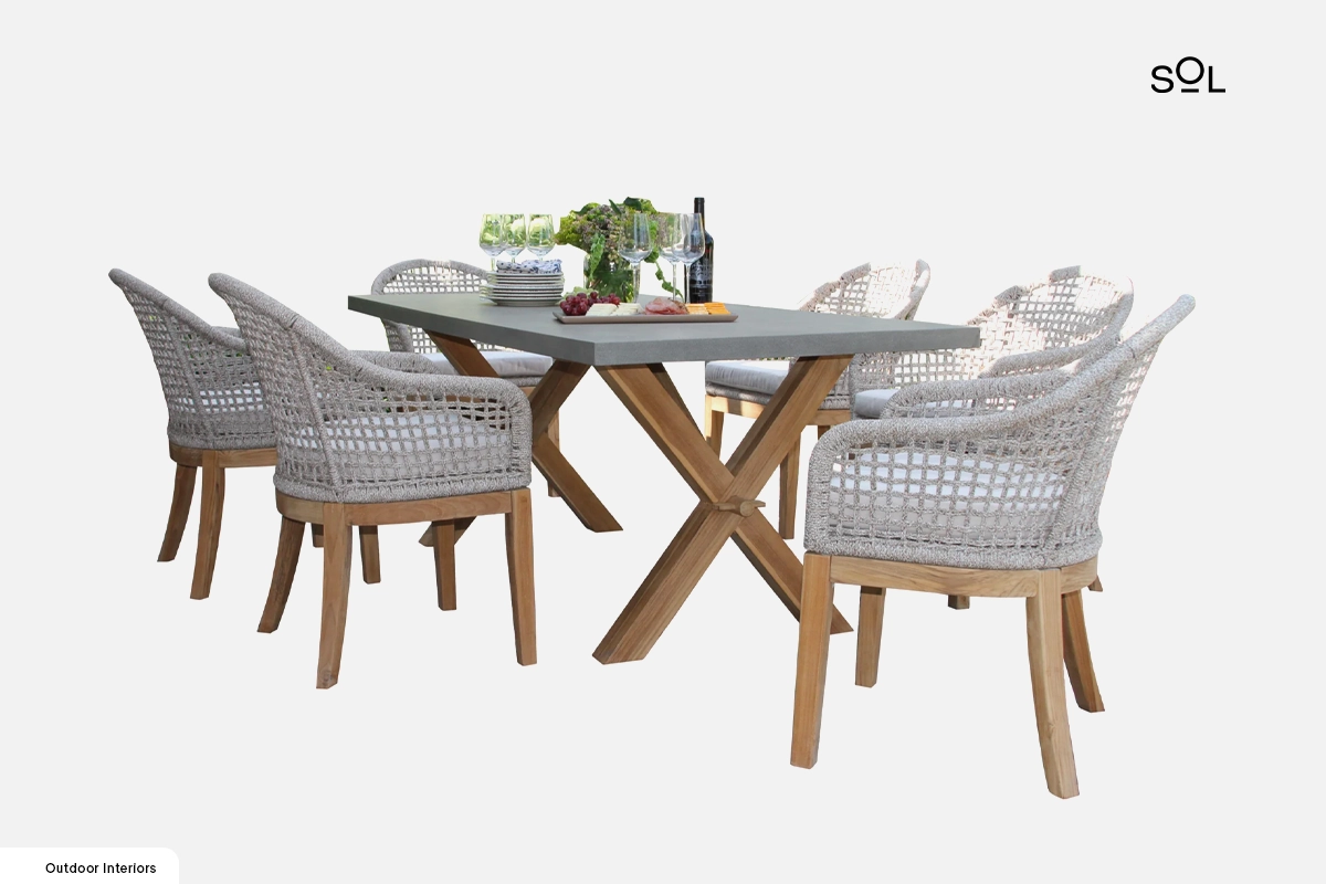 7-Piece Composite and Rope Rectangle Teak Outdoor Dining Set