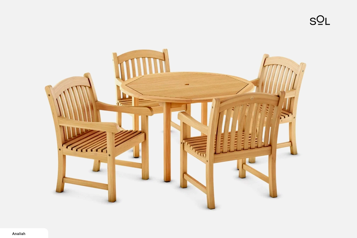 Analiah Round 4 Outdoor Teak Dining Furniture