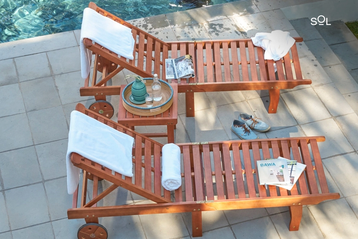 SOL Outdoor Wood Patio Chaise Lounge Set