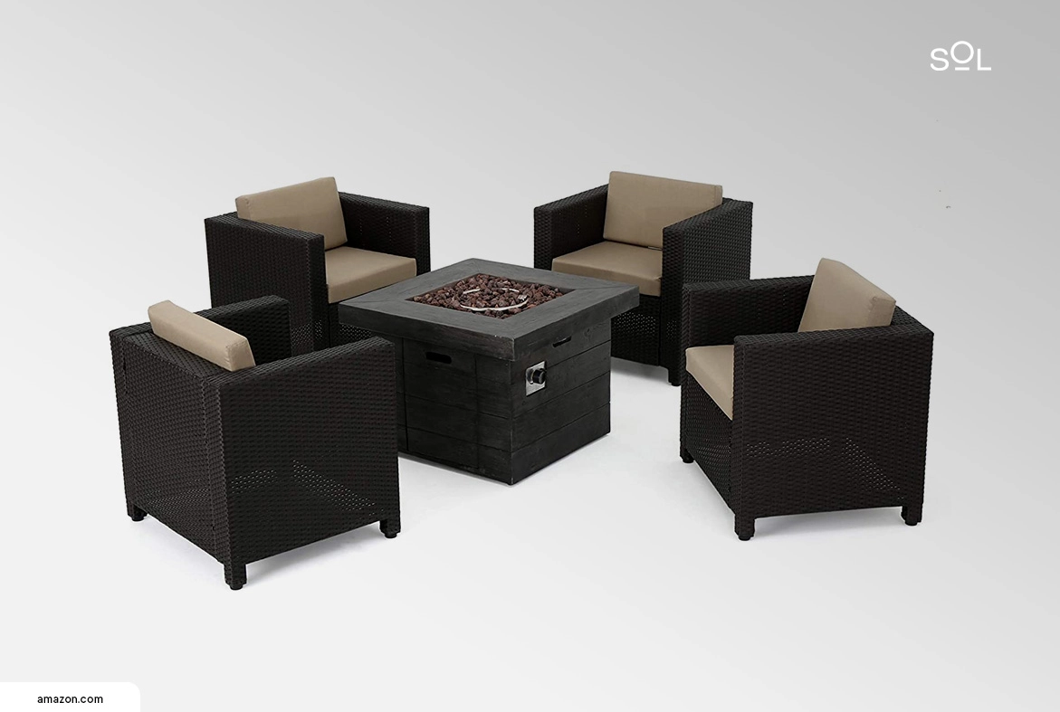 GDF Studio 5-Piece Outdoor Conversation Set with Fire Pit