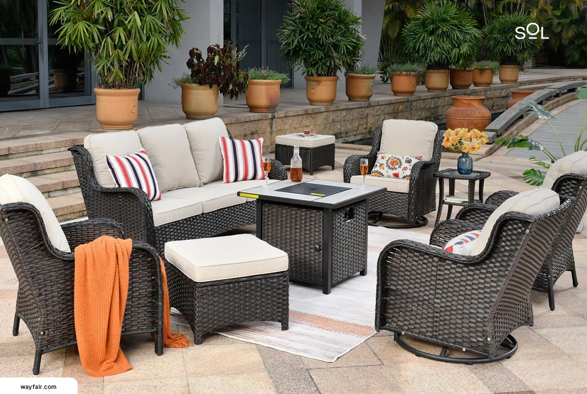 Alicia-May Polyethylene Outdoor Patio Set with Gas Fire Pit